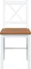 A front view of a white wooden chair with a brown wooden seat. Náhled obrázku produktu