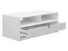 A white coffee table with one drawer pulled out, against a white background. Voir les images du produit