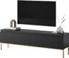 A modern black TV lowboard with gold metal legs, featuring a television on top and decorative items. Anteprima dell’immagine prodotto