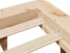 A close-up view of the corner of a wooden bed frame, showing the slatted support structure and the rounded corner of the main frame. Produktbild-Vorschau