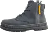 A studio shot of a single black boot. Voir les images du produit