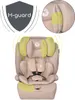A beige car seat with highlighted safety features. Voir les images du produit