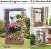 A collage of images showing a wooden raised garden bed with climbing plants and flowers, displayed in different settings like a garden, balcony, and terrace. Produktbild-Vorschau