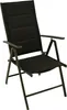 A black folding chair on a white background. Produktbild-Vorschau