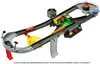 A toy race track with toy cars on it, set against a white background. Produktbild-Vorschau