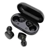 A pair of black wireless earbuds and their charging case are displayed against a white background. Produktbild-Vorschau