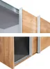 Close-up view of a sliding wardrobe door system, showing the wooden texture and metal track. Produktbild-Vorschau