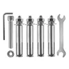 A set of metal wall anchors with associated tools, including an Allen wrench and a regular wrench. Produktbild-Vorschau