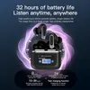 Marketing image for wireless earbuds, showcasing battery life and features. Produktbild-Vorschau