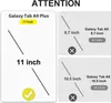 This image displays compatibility information for a tablet screen protector, showing which tablet sizes it is compatible with and which it is not. Produktbild-Vorschau