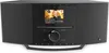 A black Hama DAB radio with a color display and a prominent control dial is shown against a white background. Produktbild-Vorschau