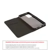 A black book-style phone case is shown open, revealing the interior and the phone holder. Produktbild-Vorschau