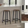 Two bar stools are shown in a kitchen setting, with close-up details of the stool's construction and material. Náhled obrázku produktu