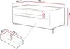 Diagram showing the dimensions of a coffee table and a drawer. Náhľad obrázku produktu