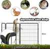 A dog is interacting with a metal pet fence, with various small animals shown in circular insets at the top. Produktbild-Vorschau