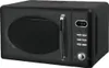 A black retro-style microwave oven is shown from a three-quarter angle against a gray background. Produktbild-Vorschau