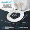 A toilet seat with a seashell design, shown with dimensions and features highlighted. Náhled obrázku produktu