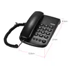 A black corded telephone is shown from a slightly elevated side angle, with measurement lines indicating its dimensions. Podgląd zdjęcia produktu