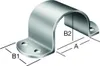A diagram of a metal pipe clamp with dimensions labeled. Produktbild-Vorschau