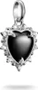 A close-up studio shot of a heart-shaped pendant with black enamel and clear stones, attached to a silver bail. Anteprima dell’immagine prodotto