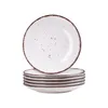 A stack of white plates with a speckled brown design and a brown rim, isolated on a white background. Náhled obrázku produktu