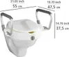 A toilet seat riser with armrests, showing dimensions. Produktbild-Vorschau