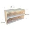 A wooden shelving unit with dimensions indicated by text overlays. Náhled obrázku produktu