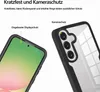 Close-up marketing image showing a phone case with features highlighted by text labels. Produktbild-Vorschau