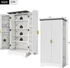 A collage showing a white cabinet with its doors open and a separate view of the closed cabinet, with dimensions and weight capacity indicated. Anteprima dell’immagine prodotto