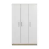 A three-door wardrobe with white doors and a wood-tone base and top. Produktbild-Vorschau