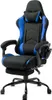 A black and blue gaming chair with an extended footrest is shown against a white background. Produktbild-Vorschau
