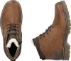 A top-down view and a side view of a brown leather boot with white fur lining. Produktbild-Vorschau
