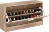 A shoe cabinet with multiple shelves, some of which are open and displaying shoes. Produktbild-Vorschau