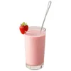 A strawberry smoothie in a glass with a strawberry garnish and a spoon. Podgląd zdjęcia produktu