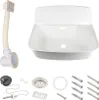 A white sink basin and various plumbing accessories are laid out on a white background. Produktbild-Vorschau