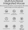 A marketing image displaying features of a multi-functional integrated mouse using icons and text. Produktbild-Vorschau