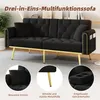 A black sofa with gold legs is shown in a living room setting, with close-up insets highlighting features. Anteprima dell’immagine prodotto