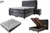 A collage of images showing a bed set with a mattress and a storage bed frame. Produktbild-Vorschau