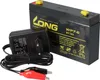 A black rechargeable battery and a black battery charger with red and black alligator clips are shown on a white background. Anteprima dell’immagine prodotto