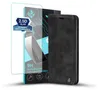 A smartphone case and screen protector are displayed against a white background. Produktbild-Vorschau