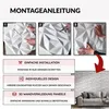 Instructions for mounting 3D wall panels, with examples of features and a lifestyle shot of the finished product. Produktbild-Vorschau