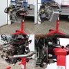 A collage of four images showing a car engine mounted on a red engine stand. Anteprima dell’immagine prodotto
