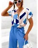 Damen Jumpsuit mit Wickeloberteil Overall  Look Blau/XL/42 Produktbild-Vorschau 4