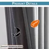 Close-up of gray curtains with text overlays indicating product details. Produktbild-Vorschau