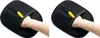 A hand wearing a black pet grooming glove with a yellow loop. Produktbild-Vorschau