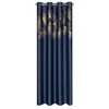 A single navy blue curtain with a gold leaf pattern at the top, hanging from grommets. Náhľad obrázku produktu