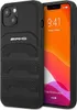 A black iPhone case with the AMG logo is shown next to an iPhone displaying the lock screen. Produktbild-Vorschau