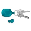 A teal earbud case with a keychain attached to a set of keys, and a single teal earbud. Anteprima dell’immagine prodotto