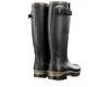 A pair of black rubber boots with brown accents. Anteprima dell’immagine prodotto
