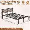 XMTECH Kovová posteľ 140x200 cm, čierna, vzhľad dreva – Náhľad obrázku produktu 2